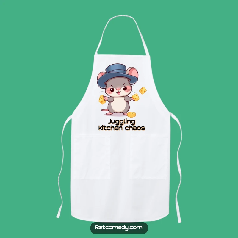 Kawaii Rat Juggling Cheese Apron: Funny Kitchen Wear for Chefs