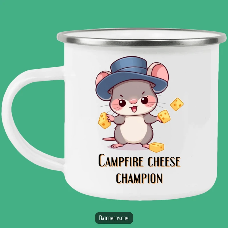 Kawaii Rat Juggling Cheese Camping Mug: Funny Outdoor Fun
