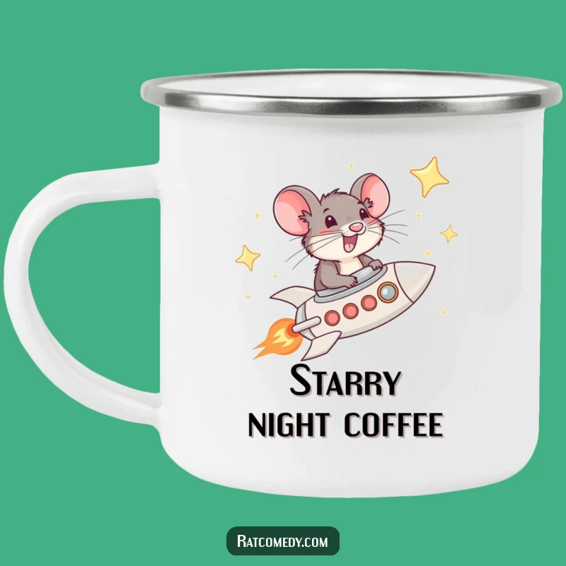 Funny Rat Rocket Camping Mug - Star Pilot Enamel Mug, Cosmic Adventure Gift
