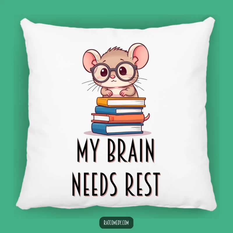 Funny Rat Scholar Pillow - Bookworm Accent Pillow, Funny Gift for Cozy Readers