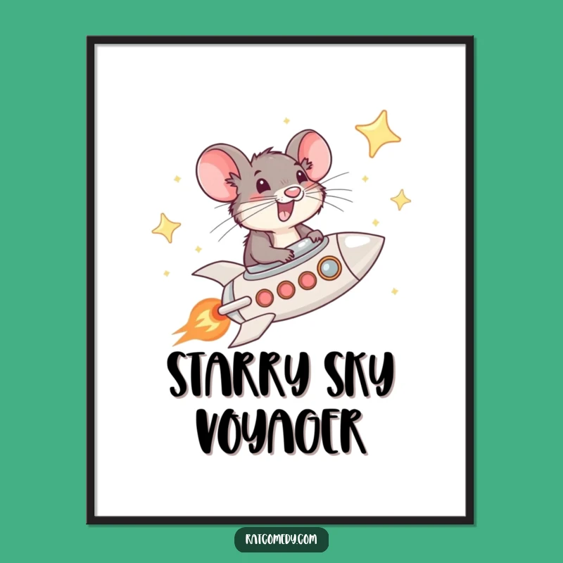 Funny Rat Rocket Digital Art Print - Star Pilot Decor, Cosmic Funny Gift