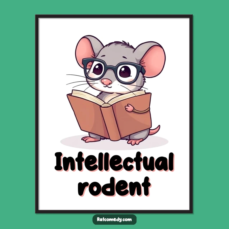 Funny Rat Digital Art: Scholar Scene, Bookish Design, Instant Funny Gift