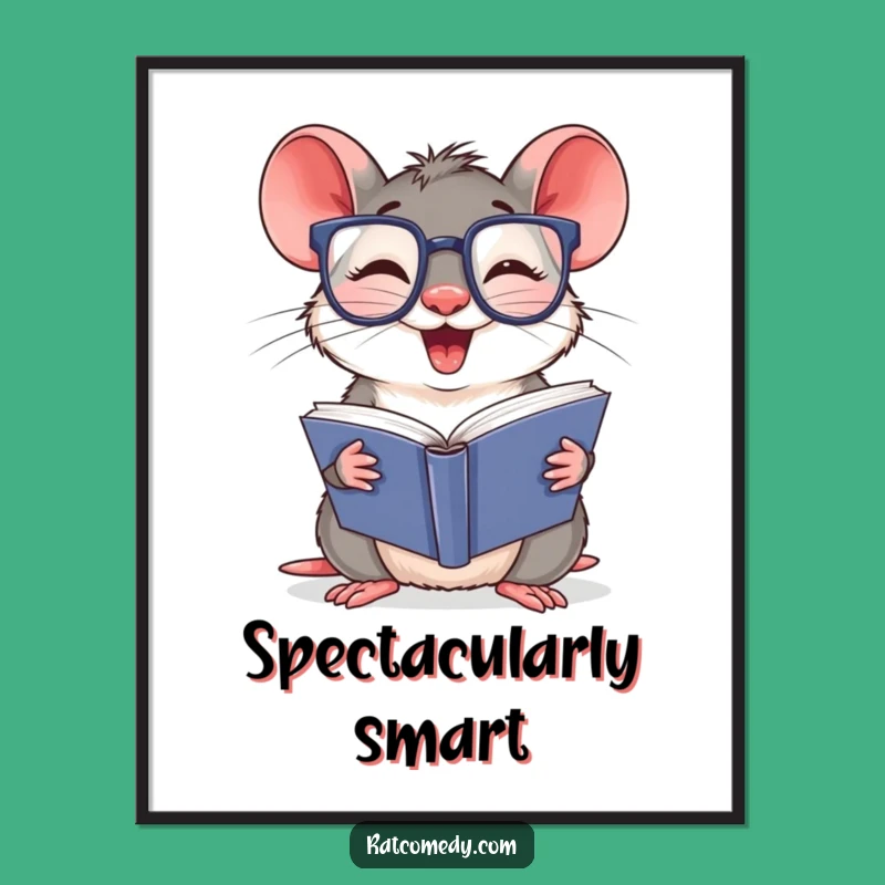 Bookworm Rat Digital Art Print: Funny Wall Decor for Smart Spaces
