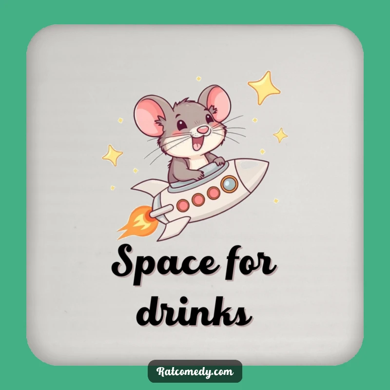 Funny Rat Rocket Drink Coasters - Star Pilot Set, Cosmic Decor Funny Gift