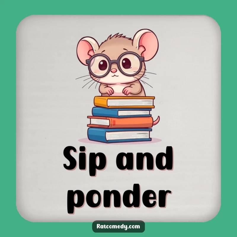 Funny Rat Scholar Drink Coasters - Bookworm Set, Funny Gift for Table Protection