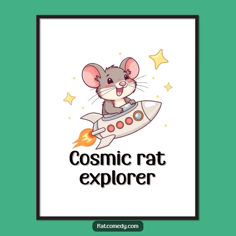 Funny Rat Rocket Poster - Star Pilot Art Print, Cosmic Decor Funny Gift