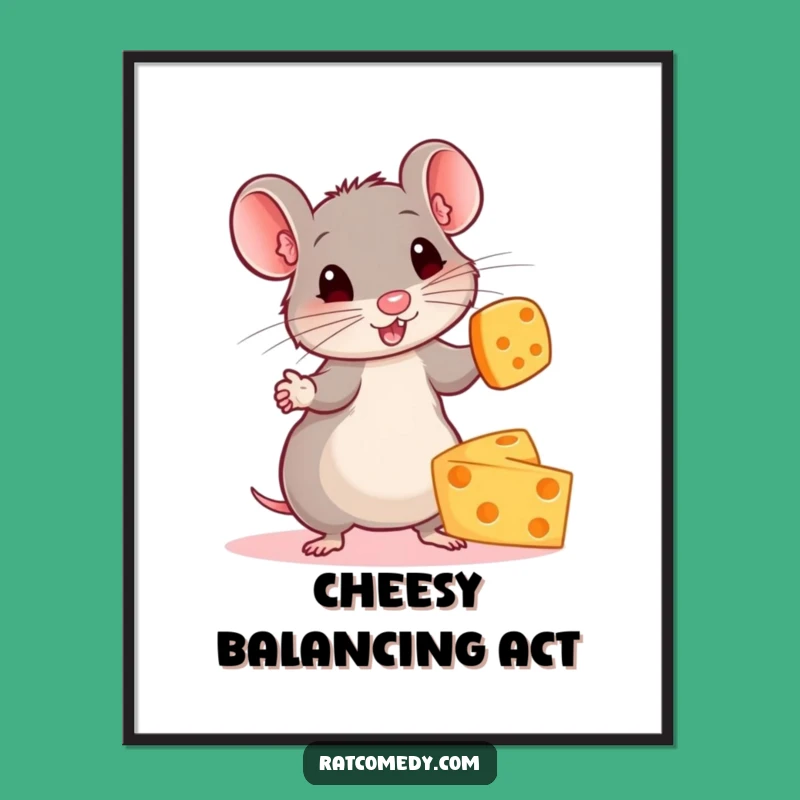 Funny Rat Juggling Cheese Poster - Whimsical Wall Art and Hilarious Gift Idea