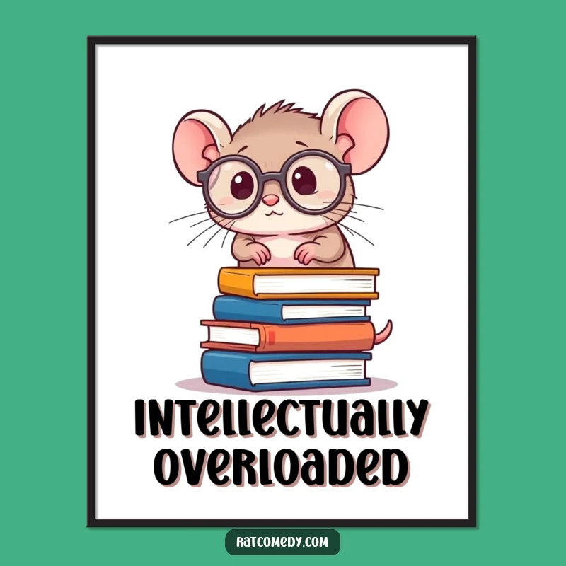 Funny Rat Scholar Poster - Bookworm Art Print, Funny Gift for Study Decor