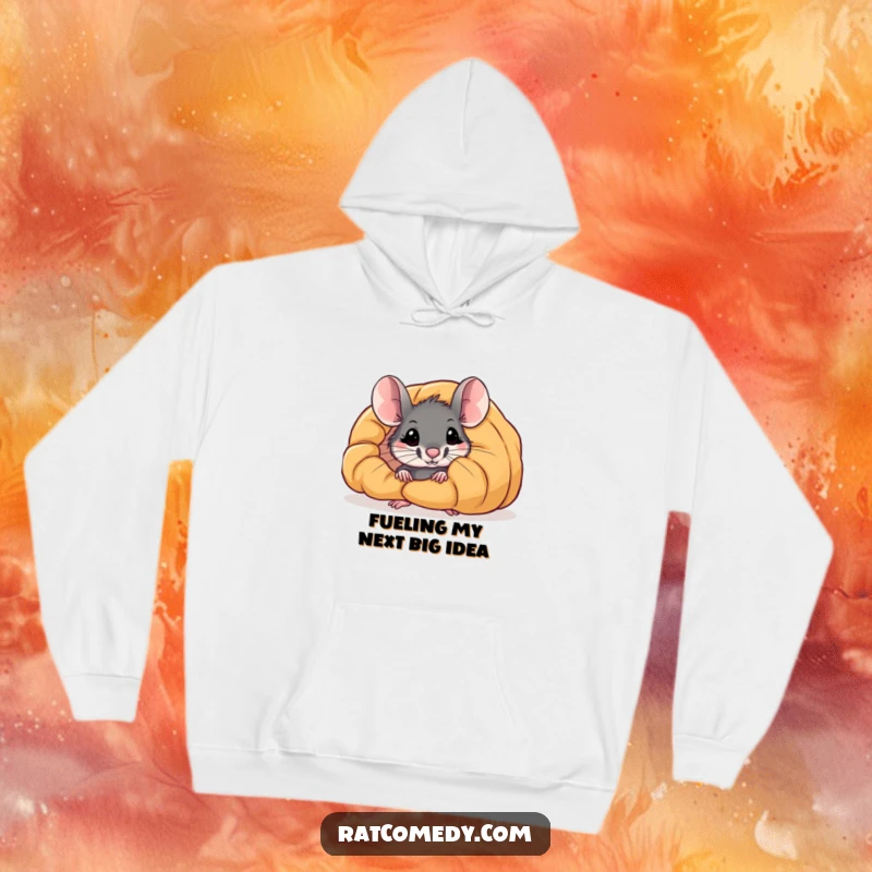 Funny hoodie: A curious rat emerges from behind a huge, delicious croissant, ready for a tasty adventure.
