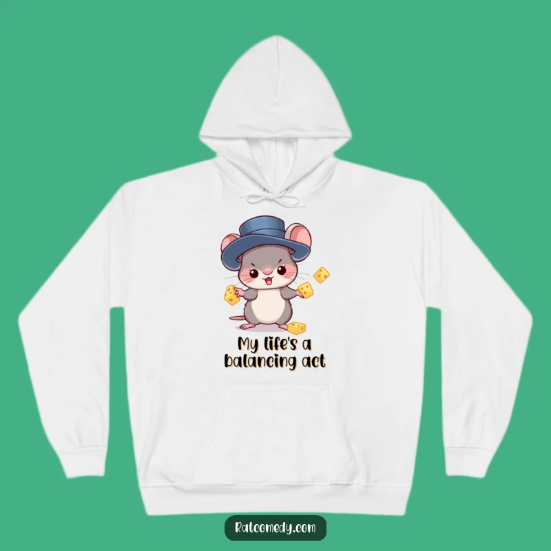 Cozy Kawaii Rat Juggling Cheese Hoodie: Funny and Warm Gift