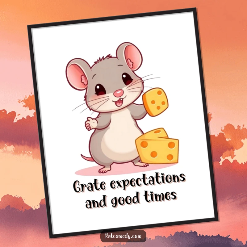 Funny Free Printable Wall Art: A small, energetic rat masterfully juggles bright cheese wheels with intense focus.