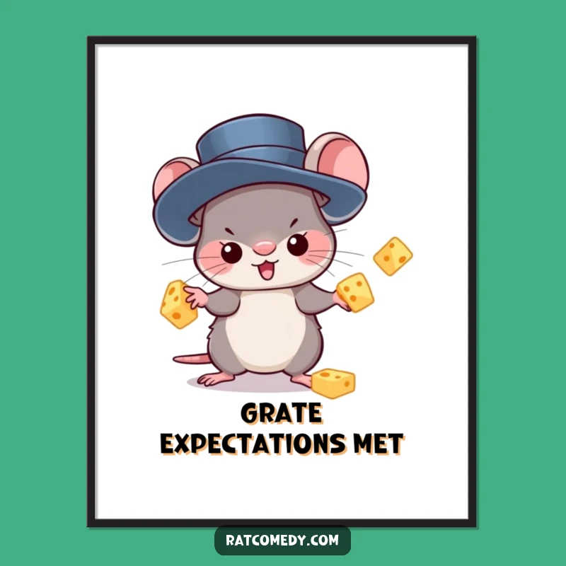 Funny Free Printable Wall Art: Kawaii Rat Juggling Cheese - Whimsical Decor