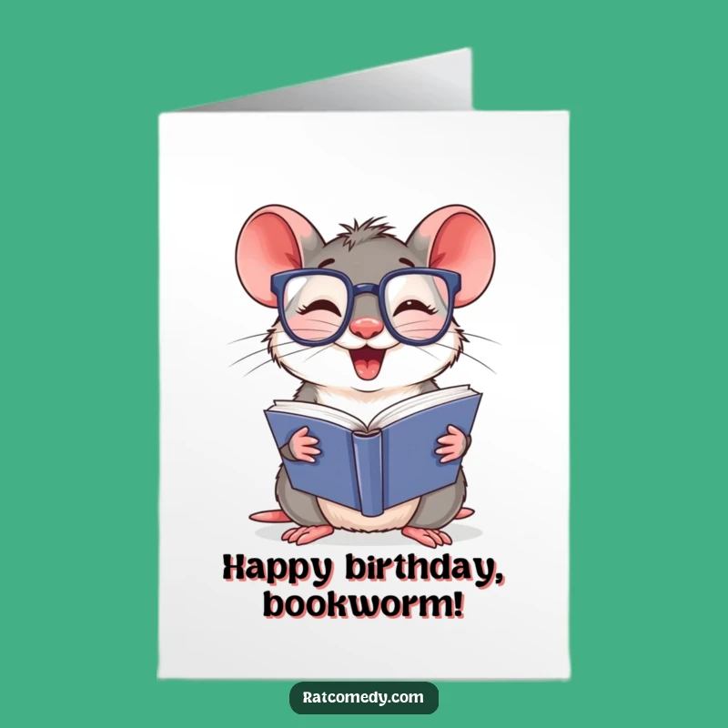 Funny Free Printable Birthday Card: Bookish Rat - Happy Reading Birthday!