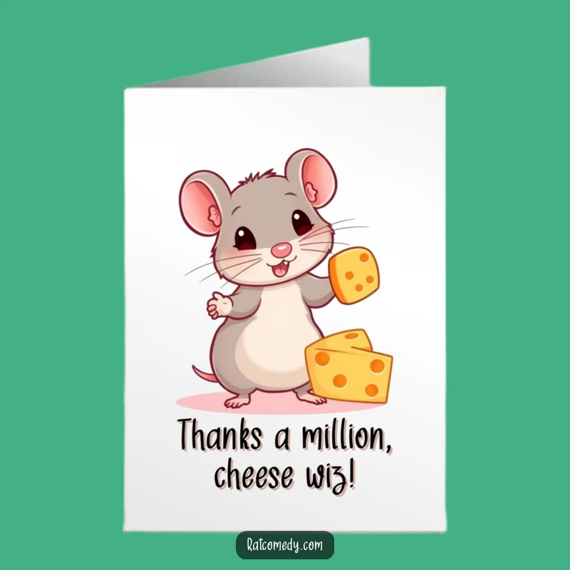 Free Printable Thank You Card: Juggling Rat Expresses Gratitude with Cheesy Flair!