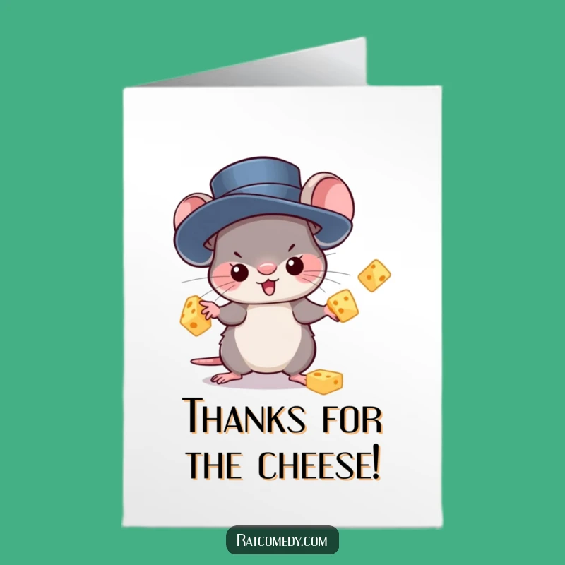 Funny Free Printable Thank You Card: Kawaii Rat Juggling Cheese - Thanks a Ton!