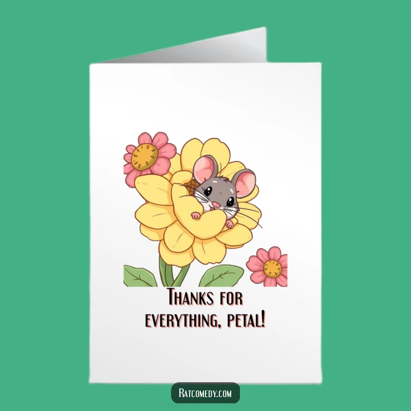 Free Printable Thank You Card: Curious Rat Offers Thanks from Behind a Giant Flower!
