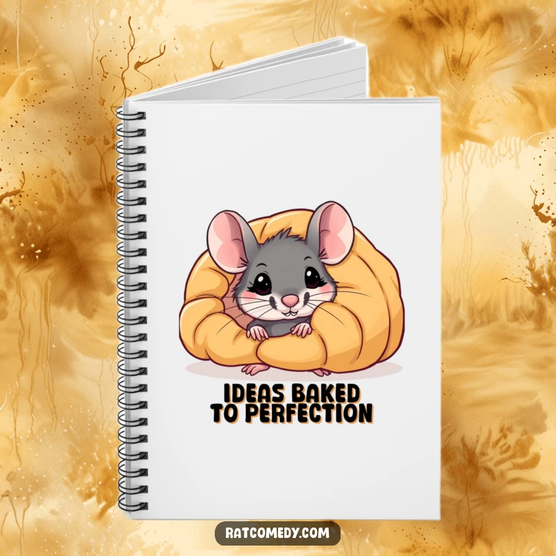 Funny notebook: A curious rat peeks out from behind a giant croissant, encouraging creative thoughts and giggles.