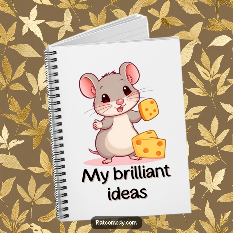 Funny notebook cover with a small, energetic rat focused on juggling colorful cheese wheels, ideal for note-taking.