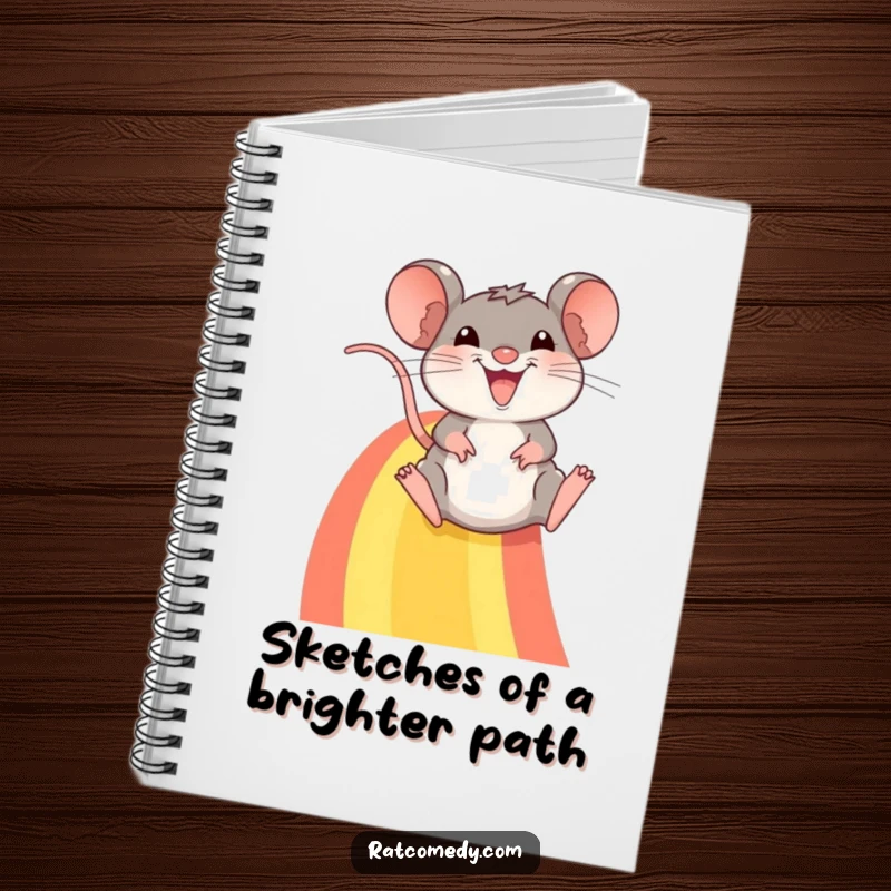 Funny notebook: A smiling rat joyfully slides down a vibrant rainbow, inspiring creativity and laughter on every page.