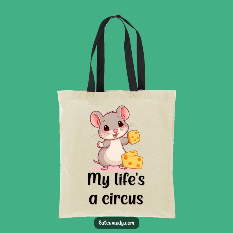 Funny Rat Juggling Cheese Tote Bag - Eco-Friendly and Hilarious Gift for Grocery Goers